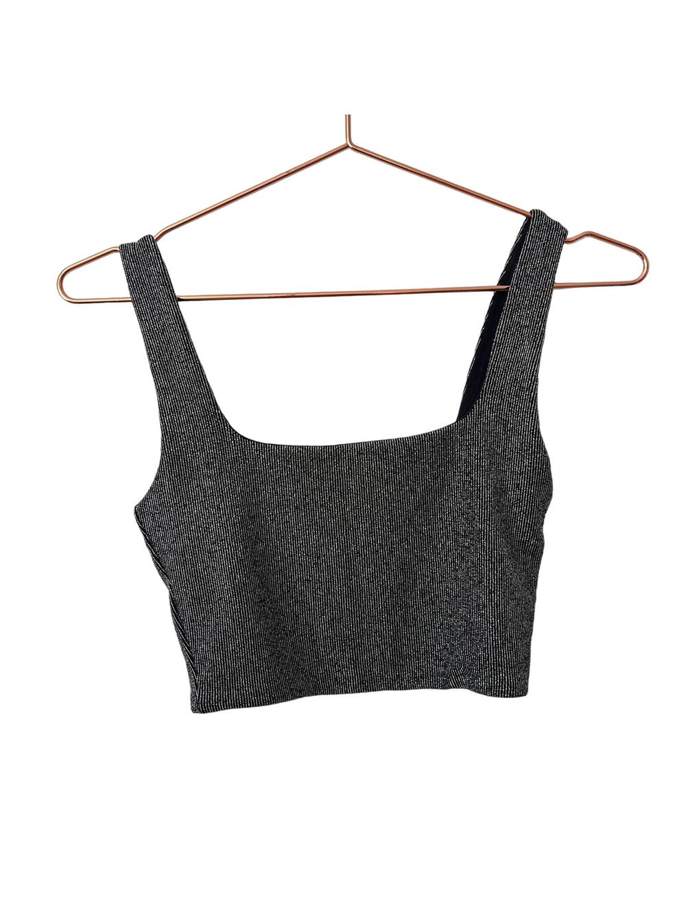 Aritzia Babaton Sculpt Knit Silver Metallic Sparkle Black Crop Tank Top Bralette